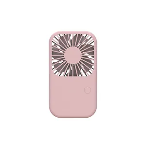Portable mini handheld fan in soft pink, USB rechargeable pocket size for travel