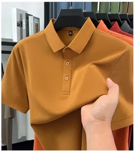 Detailed close-up showing the soft and breathable texture of a men's mustard polo shirt.