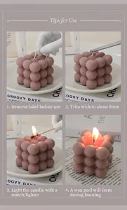 Step-by-step instructional guide for using and maintaining a decorative mauve bubble candle