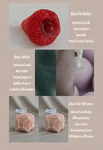 Close-up details showing handmade scented candle texture, pores, and unique shapes.