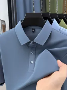 Men's minimalist short sleeve polo shirt featuring premium blue breathable mesh fabric detail