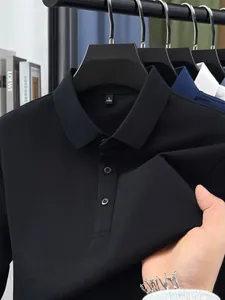Premium black short-sleeved polo shirt for men with high-quality breathable fabric texture