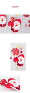 Close-up detail of festive Santa Claus lollipop paper card holders for Christmas treats