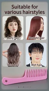Pink wide-tooth hair comb for detangling curly, straight, thick, and wet hair styles.