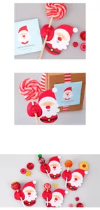 Detail view of Santa Claus lollipop paper cards for Christmas candy gift packaging