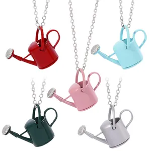 Creative mini watering can pendant necklace in multiple colors for hip-hop style fashion.