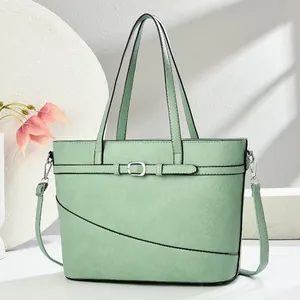 Fashion Women Large Capacity PU Leather Tote Bag Minimalist Solid Color Litchi Pattern Shoulder Crossbody Handbag With Decorative Buckle For Daily Commuting