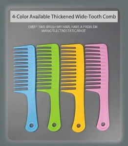Four colorful wide-tooth combs for curly hair detangling and massage.