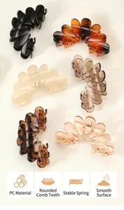 Close-up of durable PC material hair claw clips in various elegant colors and finishes