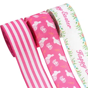 Easter wired ribbons with bunny, egg, and floral patterns for gift wrapping