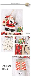 Detailed macro view of wooden Christmas hanging ornament featuring Santa and bell