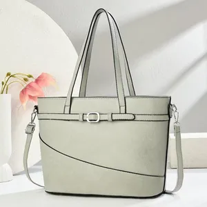 Stylish large capacity sage green tote bag with decorative buckle and shoulder strap