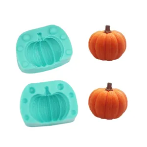 Detailed view of 3D pumpkin shaped silicone mold with orange finish pumpkin models