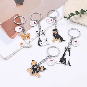 Cartoon Dog Zinc Alloy Keychain Cute Puppy Pendant Metal Key Ring For Pet Lovers Kids Gift Heart Enamel Jewelry Accessories
