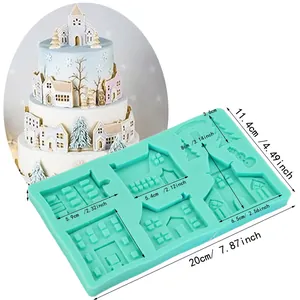 Silicone mold with house and tree patterns for cake decorating and chocolate DIY projects