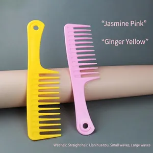 Pettine professionale a denti larghi per capelli ricci in finiture rosa e giallo