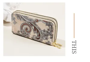 Vintage μακρύ γυναικείο πορτοφόλι με σχέδιο paisley και διπλό φερμουάρ ασφαλείας