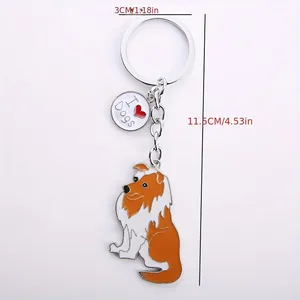 Zinc alloy Collie dog keychain with I Love Dogs charm and precise size dimensions