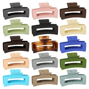 Large matte square hair claw clips set featuring 15 vibrant colors for thick hair styling