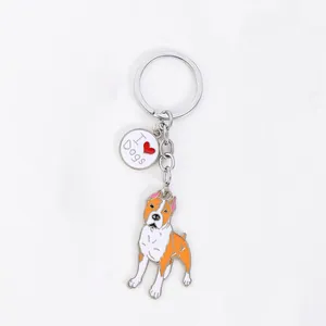 Detailed view of the enamel pitbull dog keychain with I Love Dogs heart charm