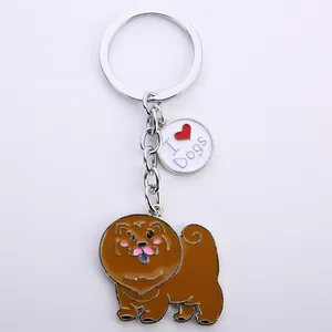 High-detail close-up of a brown cartoon dog keychain featuring an I Love Dogs metal charm.