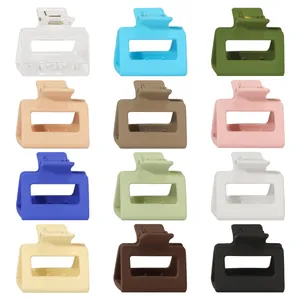 Assorted set of matte square large hair claw clips in 12 vibrant various colors