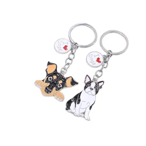 Zinc alloy cartoon dog keychains featuring 'I Love Dogs' tags for animal lovers