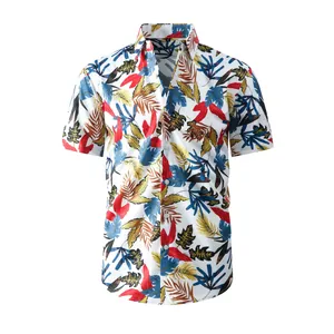 Premium men's casual Hawaiian beach short sleeve shirt with colorful tropical leaf print