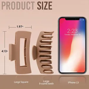 Large matte square hair claw clip and 9-comb teeth clip size comparison
