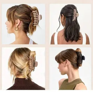 Large matte square hair claw clips set for thick hair, 4-piece fashion accessories