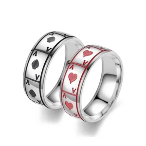 Hip Hop Ace of Spades Ace of Hearts Titanium Steel Ring For Men Women Personalized Playing Card Magic Polished Finger Ring Jewelry