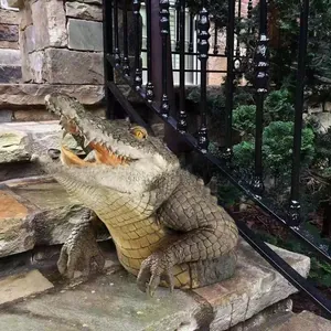 Realistic resin crocodile garden statue for outdoor pond and yard decoration ornament