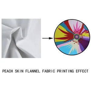 Detail view of peach skin flannel fabric showing high-quality floral printing effect