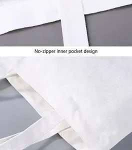 Macro view of white canvas tote bag showing the interior pocket and handle texture