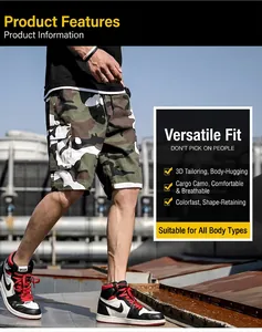 Short cargo camouflage pour homme, coupe décontractée pour les activités d'été.