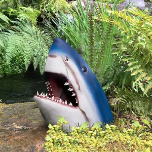 Realistic resin shark head garden ornament for outdoor landscape and pond decoration