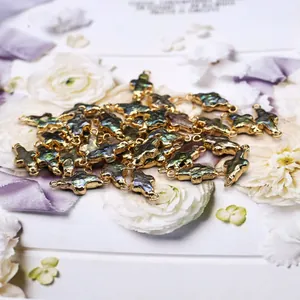 Charmes en perles d'eau douce en forme de croix irisée avec bords dorés pour bijoux DIY