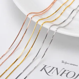 Multi-color titanium steel box chain necklaces in gold, silver, and rose gold finishes.