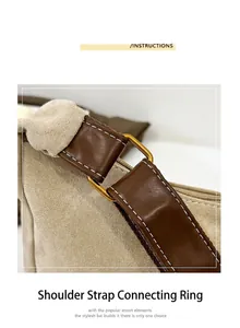 Détail de l'anneau en métal doré robuste reliant la bandoulière en cuir du sac à main.