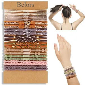 Set of Bohemian high-elastic hair ties and bracelets in assorted colors and textures