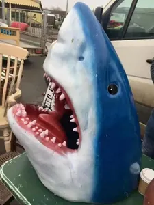 Detailed realistic shark head statue resin ornament for outdoor garden pond decoration