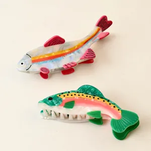 Acetate rainbow fish hair claw clip set featuring vibrant and colorful spliced patterns