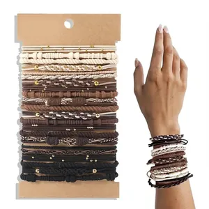 Bohemian Elastic Hair Ties Woven High Stretch Scrunchies For Women Vintage Bracelet Hair Ropes Beads Decoration Hair Accessories