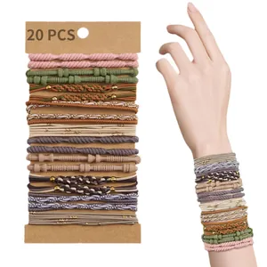 Set of 20 bohemian style high elastic braided hair bands and bracelets for women