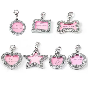 Assorted rhinestone pet ID tags in shapes of heart star and bone for custom photos
