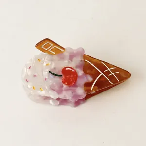 Unique ice cream shaped acetate hair claw clip with cherry detail for women