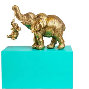 Statuetta in resina di mamma elefante e cucciolo per decorazione casa con culla