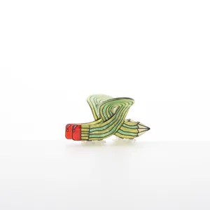 Creative pencil-shaped hair claw clip with green stripes and red eraser detail for hair updo