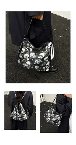 Versatile skull print tote bag shown in handbag, shoulder bag, and backpack styles
