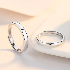 Coppia di anelli per coppie minimalisti in argento sterling 925 con fascia regolabile